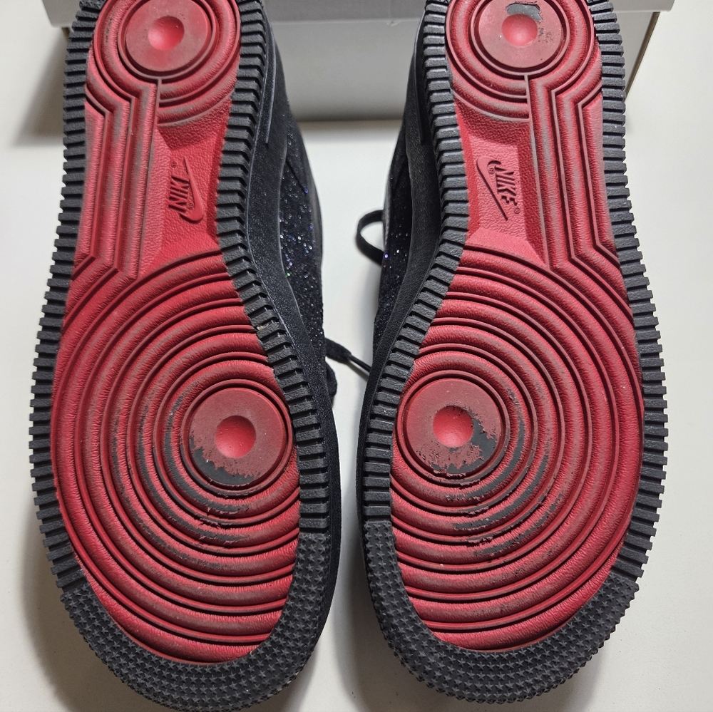 Custom Black Glitter Red Bottom Air Force 1 Sneakers - Size 7 Men / 8.5 Women - Picture 3 of 6